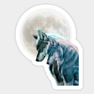 Stunning Couple Wolves - Moon in background Sticker